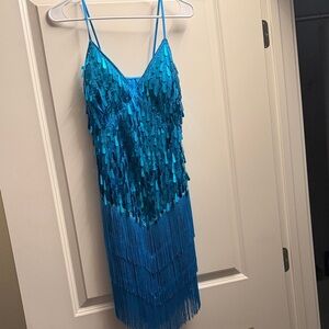 Blue Sequin Fringe Dress